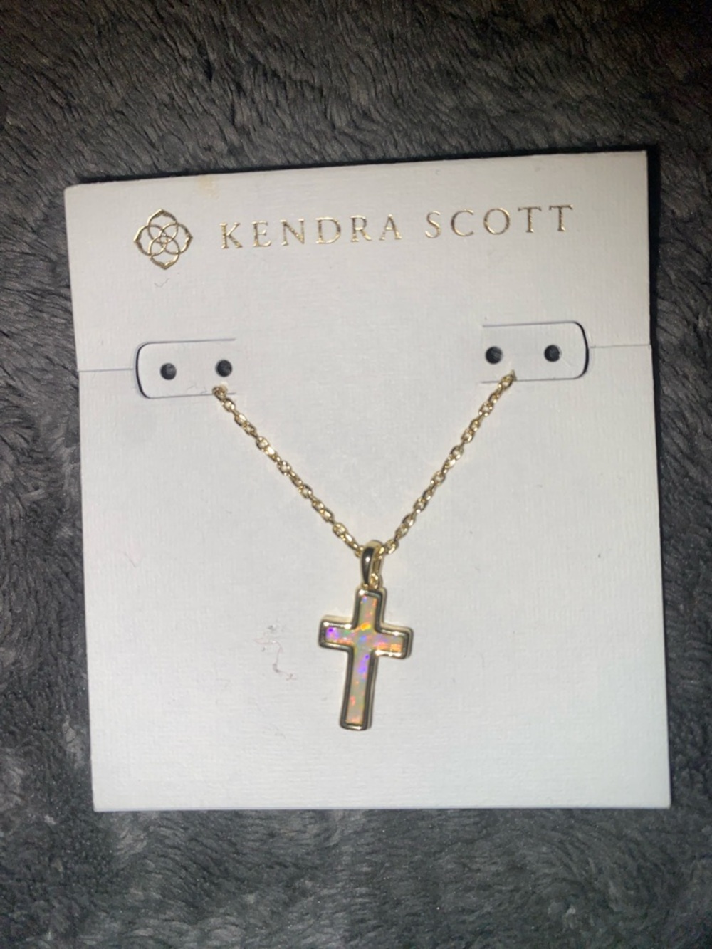 BNIB Kendra Scott Gold Cross Necklace in White Lab Grown Opal $98
